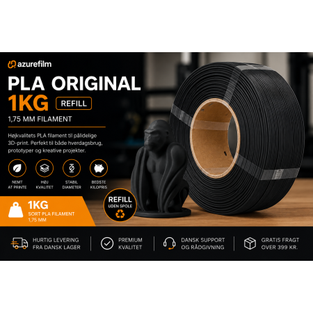 AzureFilm Original 10KG Sort | PLA Filament 1,75| Figro.dk