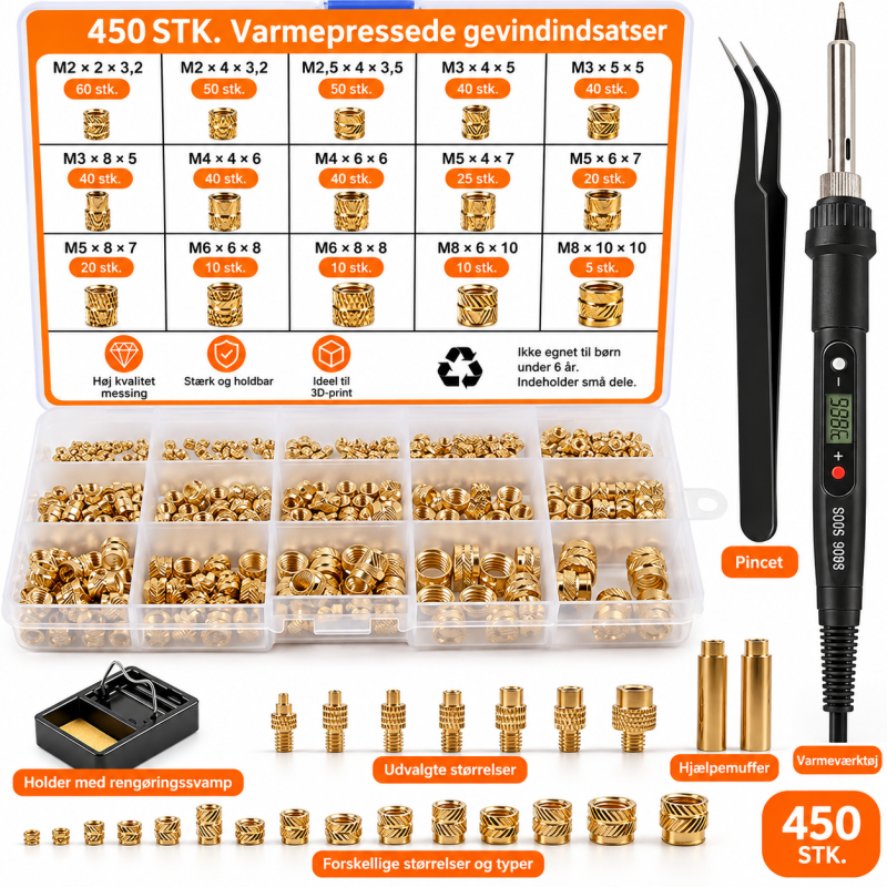 Heat-set inserts til 3D print - 450 dele